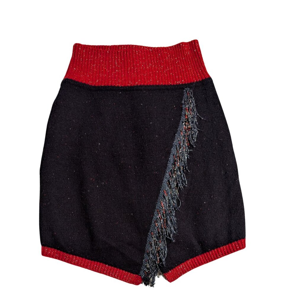PINKO wool mini skirt with beaded fringe